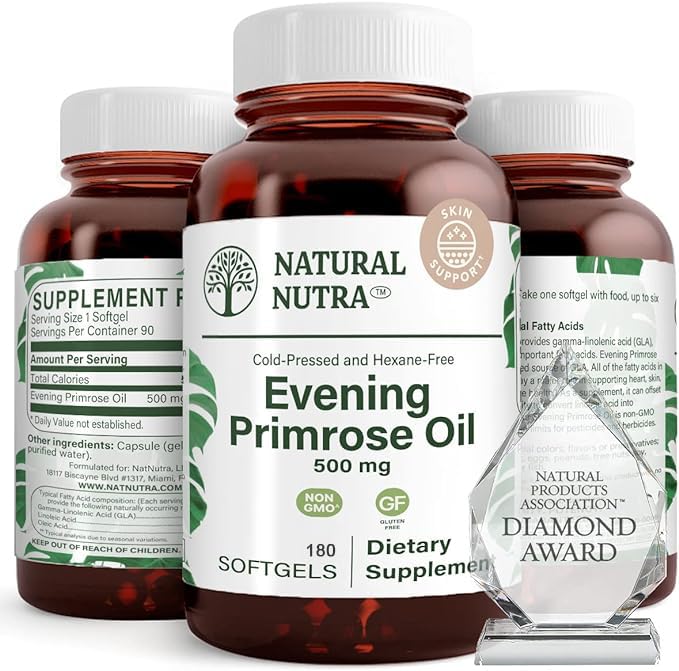 来自脂肪酸的天然 Nutra Evening Primrose 石油补充剂, 帮助克服身体疼痛, Nerve Health, 推广 Hearts 健康与皮肤清晰, 帮助减少消化不良, 500 mg, 180 Softgel
