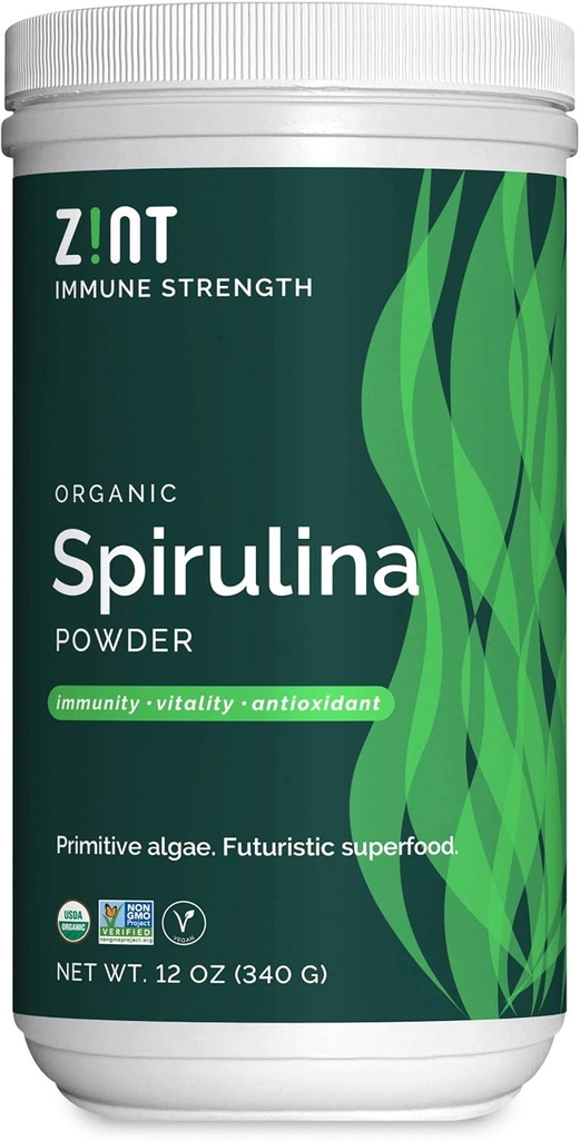 Zint Spiruina Powder, Organical (12 oz): 硫磺支持补充剂,蓝绿色藻类,豁免促进剂,非辐照维冈蛋白