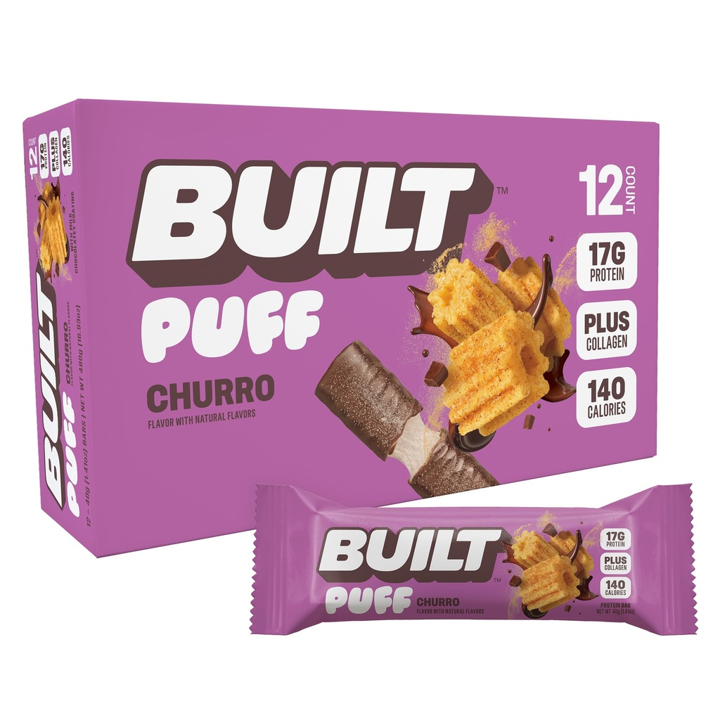 已建成的酒吧,Puff蛋白棒,Churro Puff,17g蛋白片,On-The-Go Bars,仅140 Calories & 6g Sugar, Collagen, Gluten Free, 12 Count