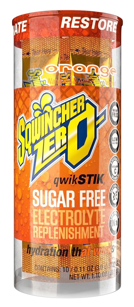 Sqwincher Zero Qwik Stik, 橙色, 无糖, 低卡路里, 低钠电解水饮混合物, 11 oz Packet(200套)