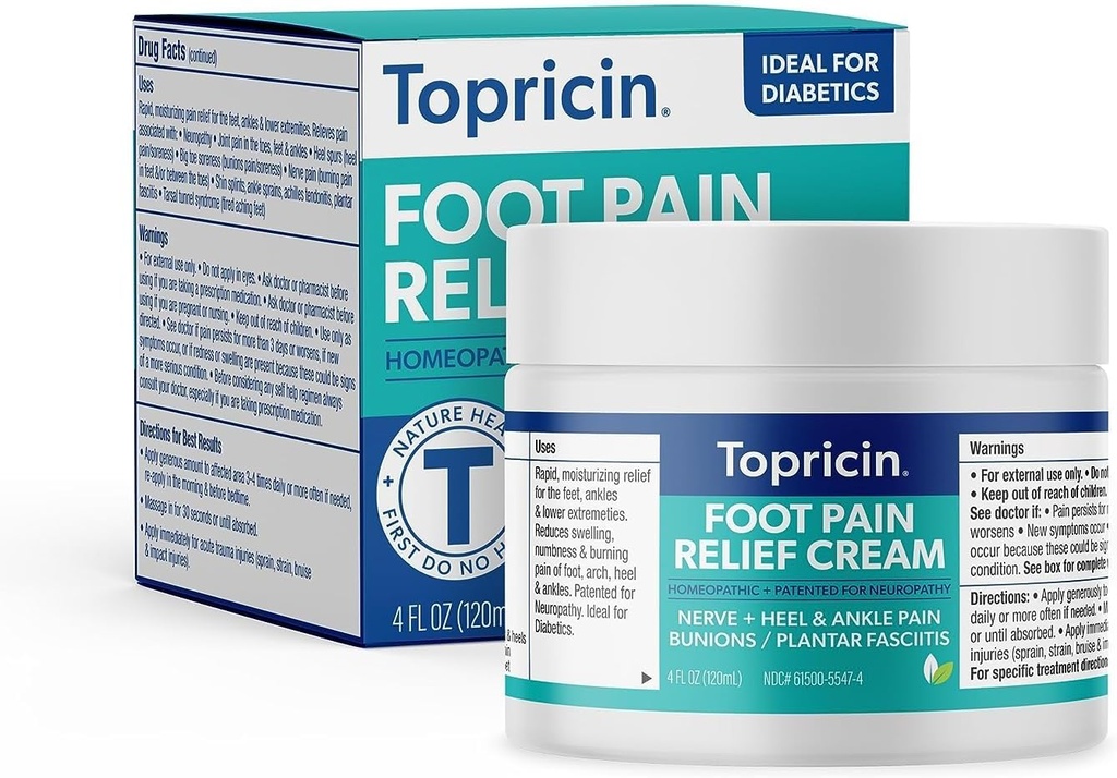 Topricin 脚痛缓解疗法 奶油(4 oz) 快速代理疼痛 解脱 Rub