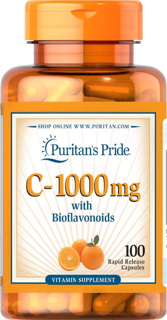 纯洁的骄傲维生素C 配有生物氟化酮,用于免疫系统支持和皮肤健康卡普苏莱斯 健康补充 + Gluten Free → 蔬菜维生素补充 – 100个计数