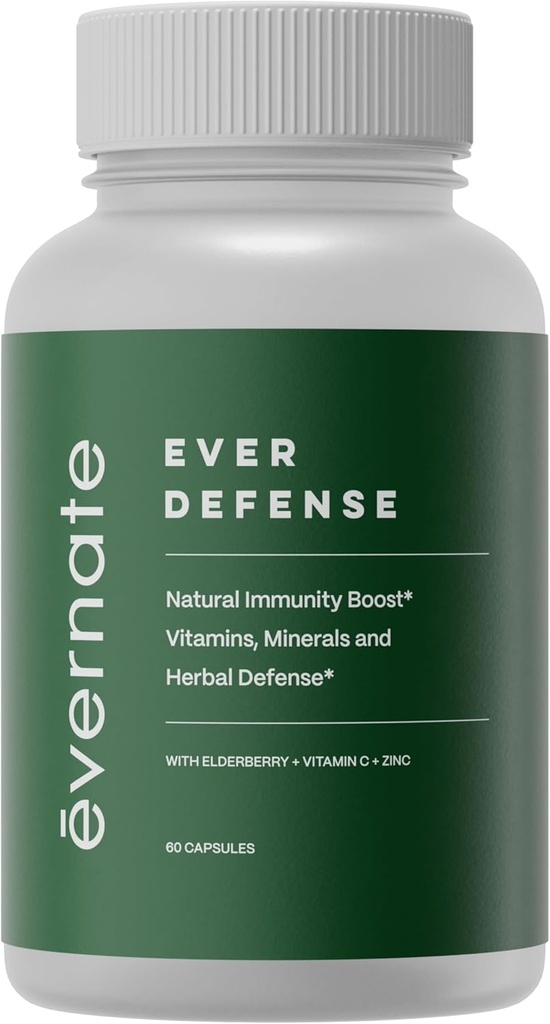 Ever Defense QQ Immune Support I 组合 长老莓, Echinacea, 维生素, 矿物和氨基-Acids QX Non-GMO, Gluten Free QQQ 易吞I 60 Capsules