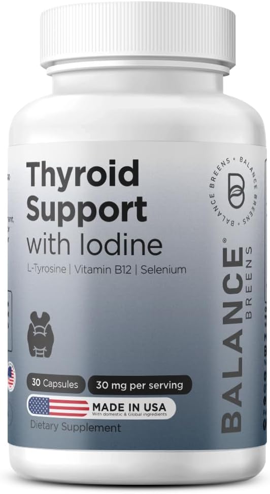 与碘,L-Tyrosine,维生素B12和硒,30 Veg Capsules - 能源,代谢和焦点支持的甲状腺辅助剂