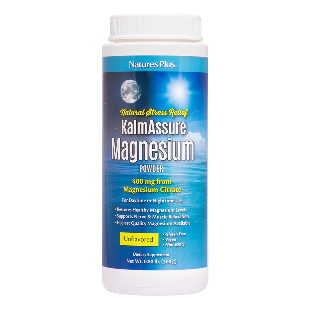 Natures Plus KalmAssure 镁粉 - 0.8 lb - 不受欢迎 - 支持神经和肌肉放松 - 非GMO,Gluten Free, Vegan - 60 services