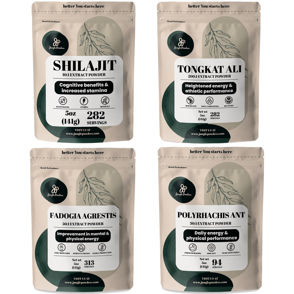 丛林粉末 草药包 - 希拉吉特粉末 Tongkat Ali for Men粉末 黑蚁抽取粉末 Fadogia Agrestis 抽取男性补充