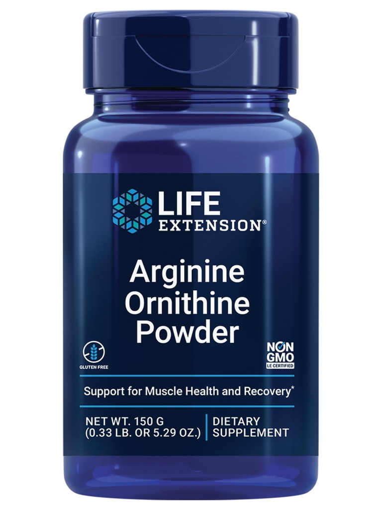 Life Extension Arginine Ornithine Powder, Promotes Muscle Health & Recovery, Gluten Free, Non-GMO, net Weight 150 Grams