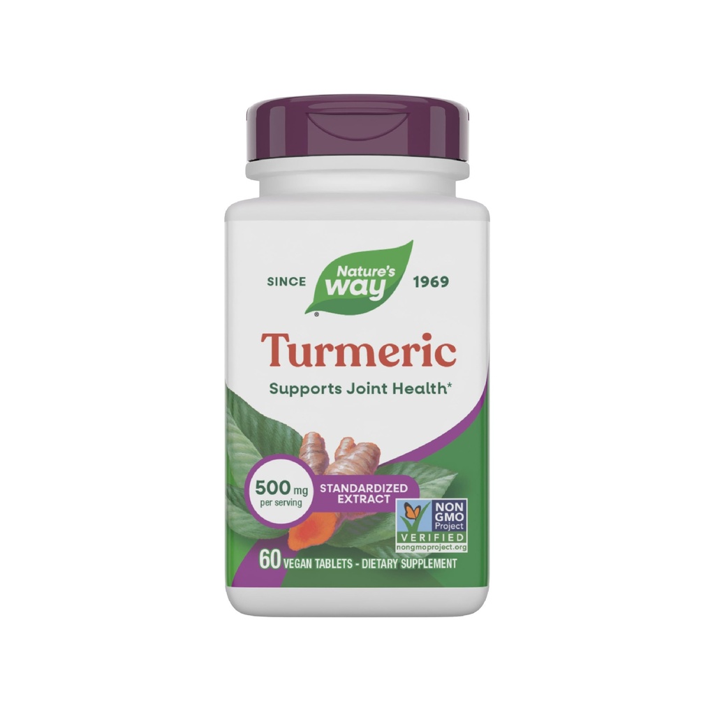 Nature's Way Turmeric, Premium extraction, 支持联合健康*, 标准化到95%的Crucuminoids, 500 mg service, 非GMO项目验证补充品, 60 片(包装 May Vary)