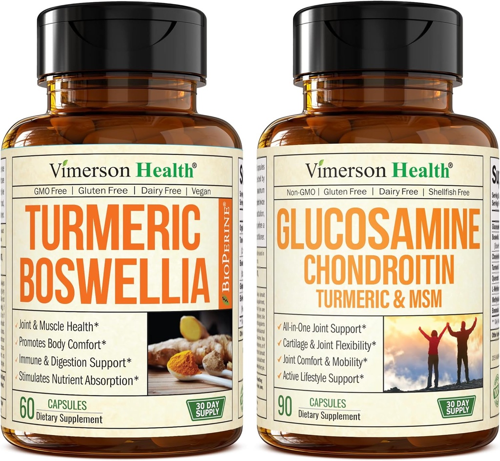 带有Boswellia Serrata Extract & Glucosamine Chondroitin MSM 和 Turmeric 补编的Turmeric Crucumin 补编