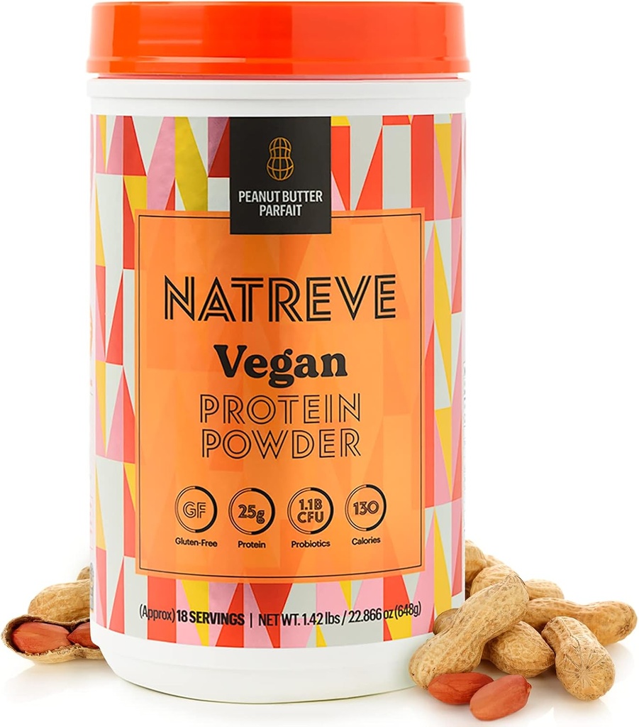 Natreve Vegan 蛋白质粉 - 25g 植物蛋白质粉 配有抗生素和氨基酸 - Gluten Free Panter Butter Parfait, 18 services