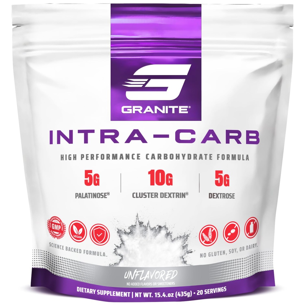 Granite Intra Carb粉末、无味、高性能的Carbohydrate混合剂,配有集群Dextrin、Palatinose、和Dextrose、支持能源和培训(20架)