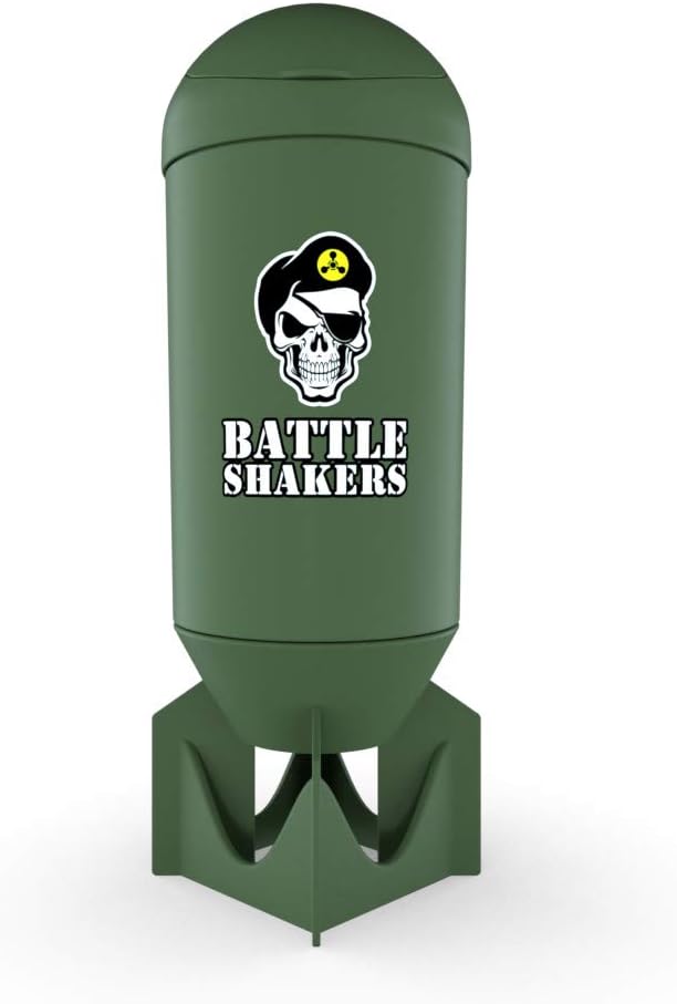 Battle Shakers Bomb 军用Themed Shaker Bottle 带存储比目镜的漏液蛋白杯 混合蛋白粉和更多的蛋白质 持久和迪斯瓦舍安全 20 Oz