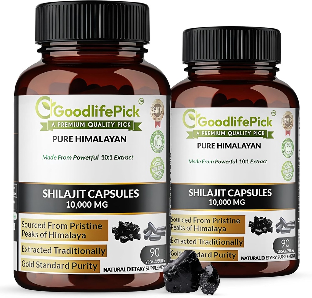喜马拉雅山椒(Premium Himalayan Shilajit Capsules),产自Trace Mineral & Fulvic酸高海拔酸盐中的Potent Shilajit Capsules. 传统上被摘录的 All Natural 非GMO 无 Stearate 无水稻面粉 (Pack of 2)
