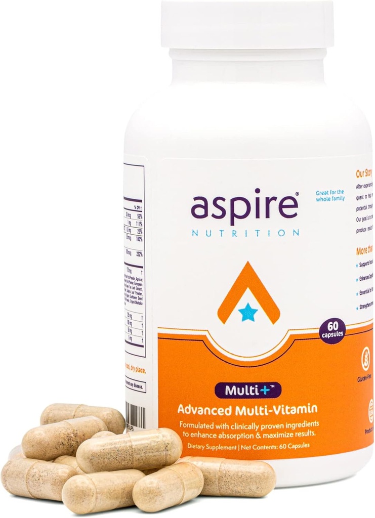 Aspire Multi+TM 高级多维明为男性,女性和孩子——聚焦,关注,记忆,Mood的最佳补充. 更多的吸收营养剂、矿物和维生素 -- -- 所有天然