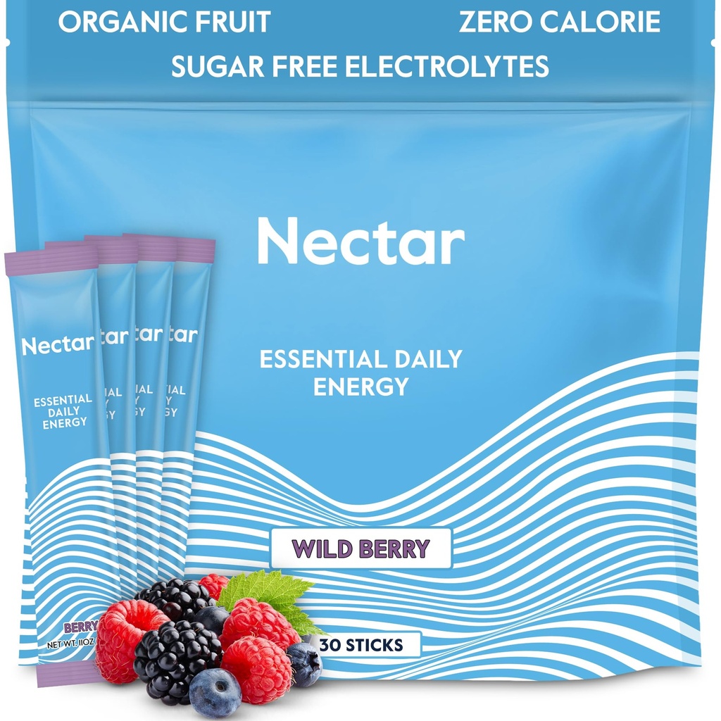 Nectar Energy Booster - 有机咖啡因,B12 & 电解质 - 无糖和零卡路里 - 健康咖啡,能量饮料和苏达替代品 - 水力和能量补充剂(Berry 30 Powder Packets)