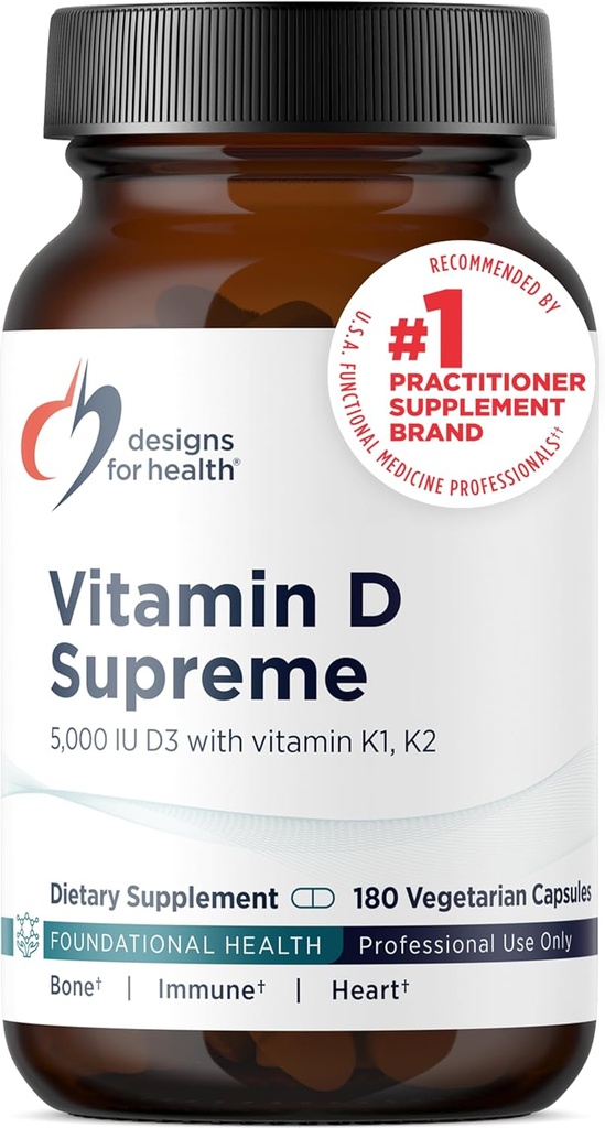 最高健康维生素D的设计 - 维生素D 5000 IU,以2000mcg Vitamin K为MK4,用于骨质健康,心脏健康,Mood & Immune支持 - 维生素D3 加固GG补充(180 Capsules)