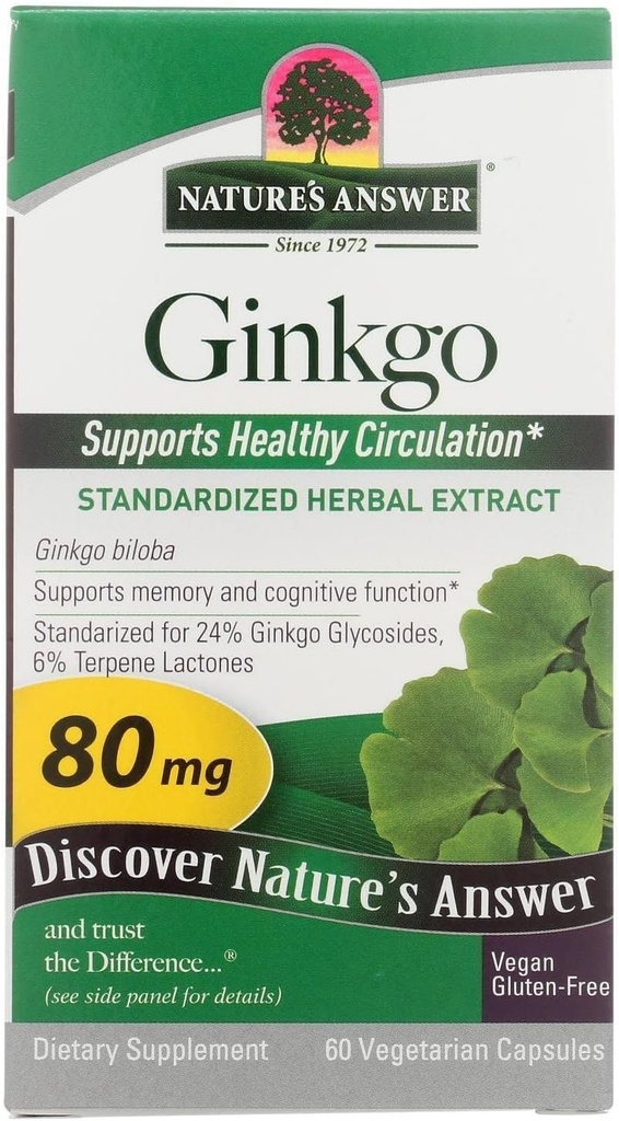 (原始内容存档于2019-09-26) (英语). Nature's Answer Ginkgo Leaf Vegetarian Capsules, 60 Count