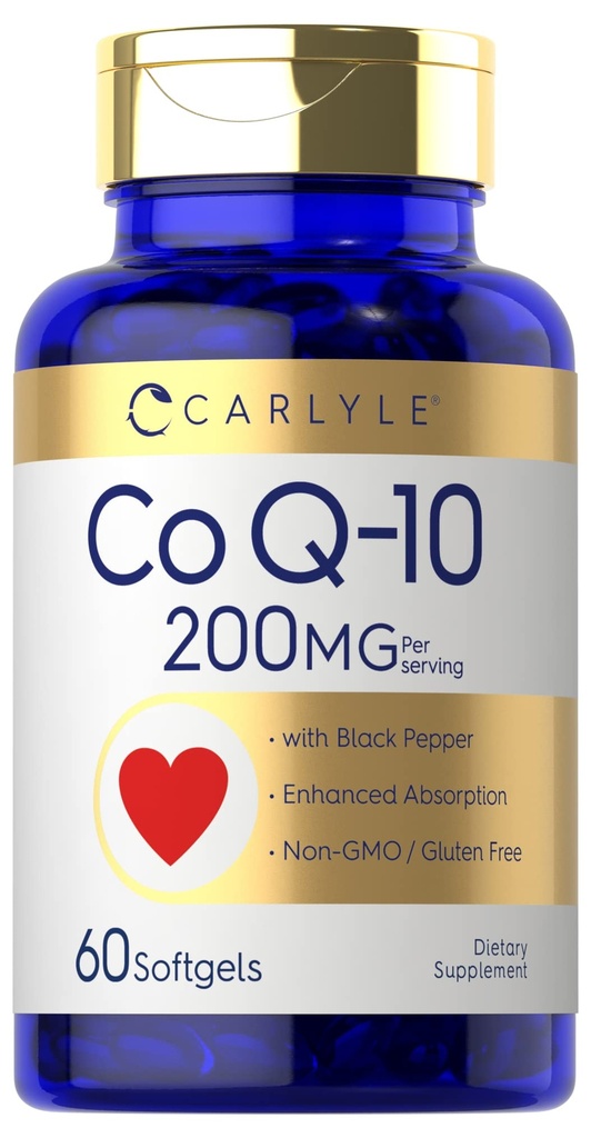 Carlyle CoQ10 200mg Softgels ####60 Counter ####与黑辣椒 ## 强化吸收 #####N-GMO,Gluten Free Supplement