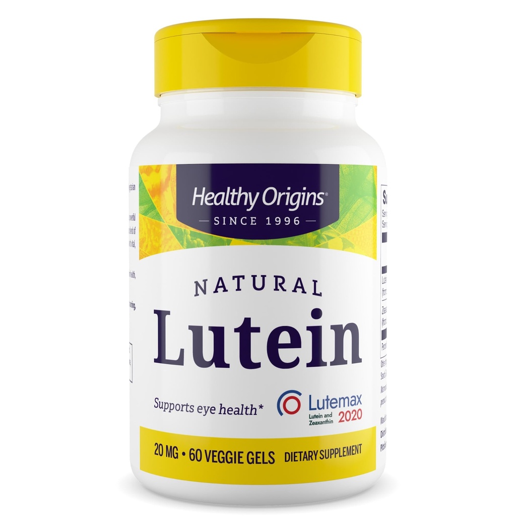 健康原产地Lutein 20 mg(与Zeaxanthin, Non-GMO, Vegan, 眼睛支持),60 Veggie Gels