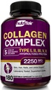 NutriFlair 多孔霉素 2250mg - 类型 I, II, III, V, X - Collagen 补充 复杂粉末药丸 男女 - 水解蛋白,健康头发,皮肤,钉子 - 非GMO(180卡普尔)