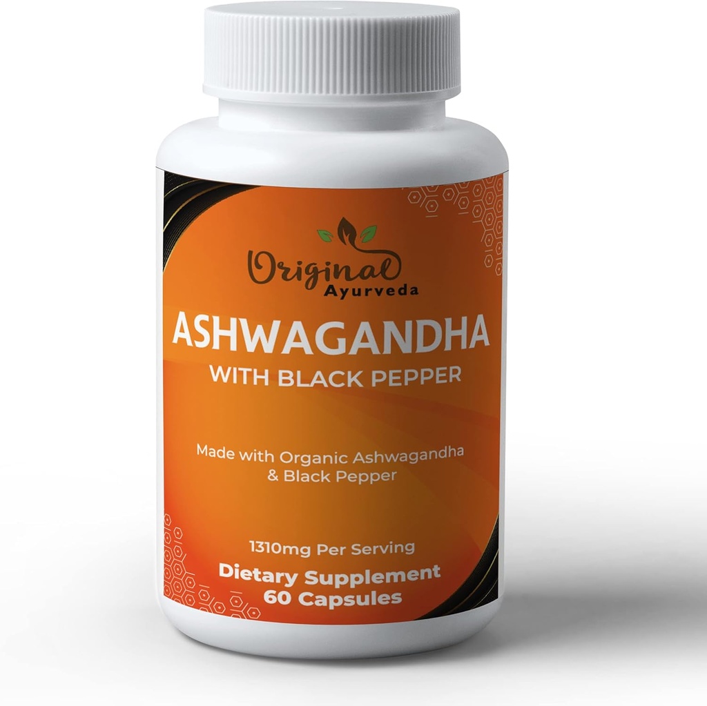 具有有机黑椒补充剂的认证有机Ashwagandha - 1310mg - 非GMO,Gluten-Free - 第三党试验