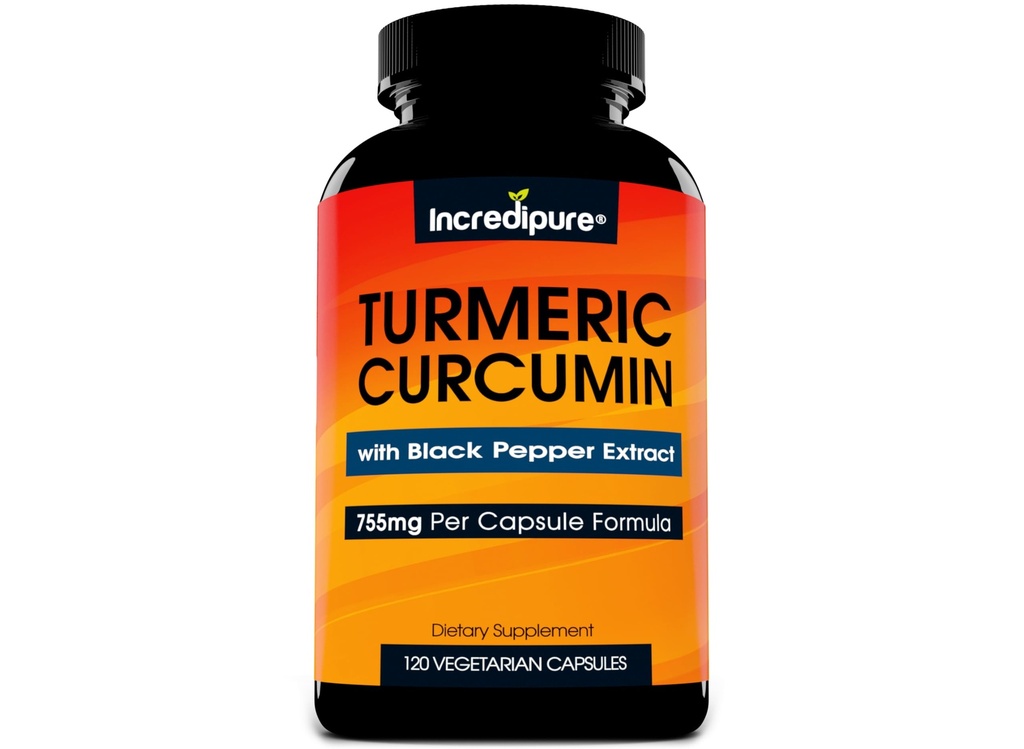 Turmeric Curcumin 补充 w/ BioPerine - 755 mg Per Capsule, Curcumin Incredipure 制作的120个蔬菜盖