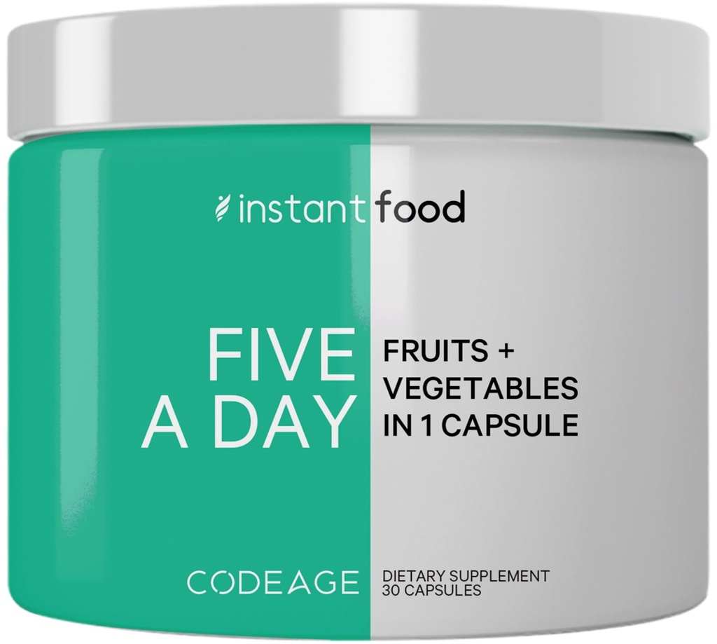 Codeage Instantfood Five A Day – Fruits & Vegetables Capsule Supplement – Whole Food Phytonutrients – 15 Fruits and Veggies Blend - Vegan, Non-GMO – 30 Capsules