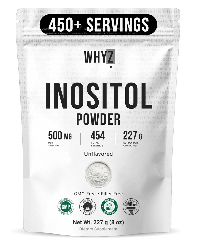 Inositol Powder 8oz, Natural Inositol Supplement for Ovarian Support, Fertility and Hormonal Balance, Pure Inositol Powder, Inositol Supplement for Energy, Brain Health, 454 Servings