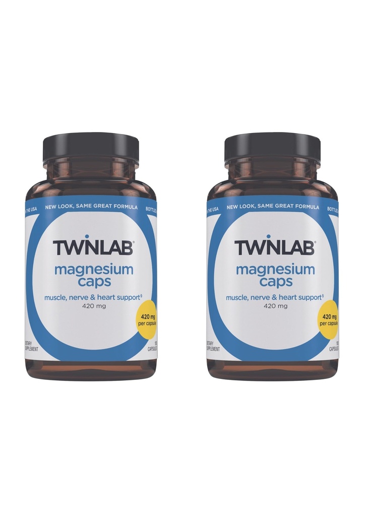 Twinlab Magnesium Caps - 高吸收性镁补充剂,支持腿板救济 - 压力救济镁,420 mg,100 mcount,2 Pack