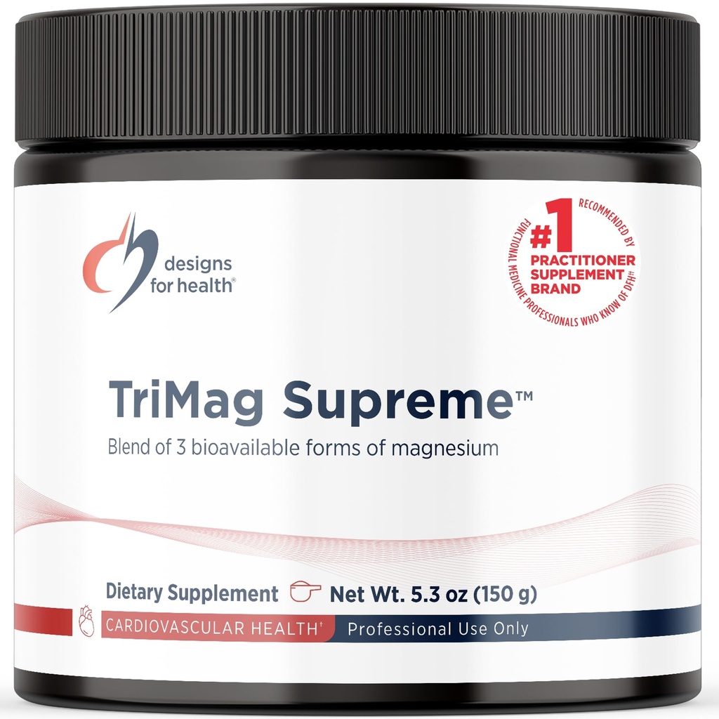 Designs for Health TriMag Supreme Powder - 300mg Triple Magnesium Drink - May Support Heart Health & Energy - Magnesium Orotate, Glycerophosphate + Bisglycinate Chelate (30 Servings / 150g)