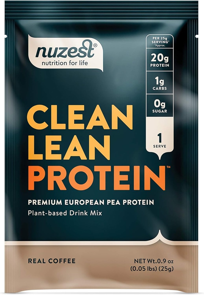 Nuzest - Pea蛋白粉 - Clean Lean Protein, Premium Vegan 植物基蛋白粉,乳品自由,Gluten Free,GMO自由,天然甜蛋白摇摆,真咖啡,1 service,0.9 oz