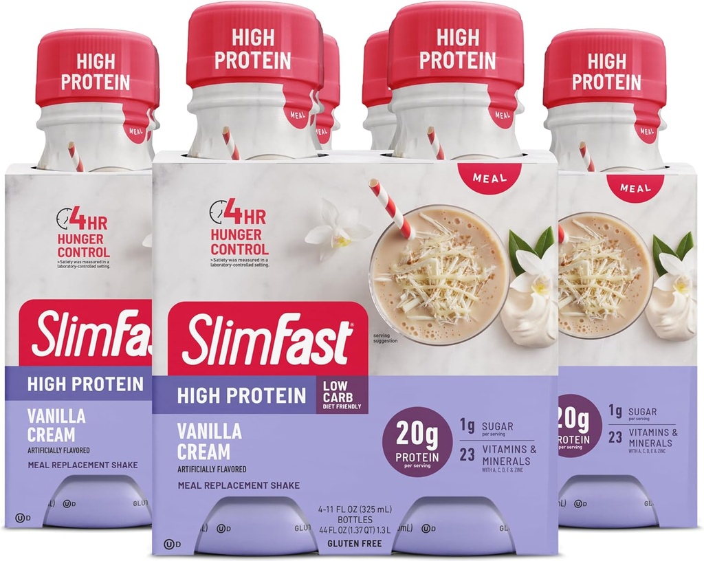 SlimFast高级营养摇摆 — 准备饮用食用替代剂 — 20g of Protein — 11 Fl. Oz. 瓶装 — 12 Counter — 餐饮友好香草 Cream 4 Counter (Pack of 3) 132 Fl Oz (Pack of 12)