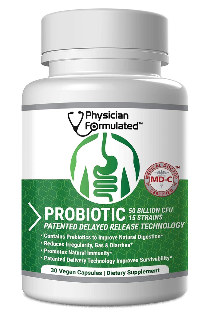 Probiotics for Women & Men - 50 Billion 15 Strains Slow Release DR Capsules & Prebiotics to Improve Digestive Health, Immune Support Supplement Full Month Supply