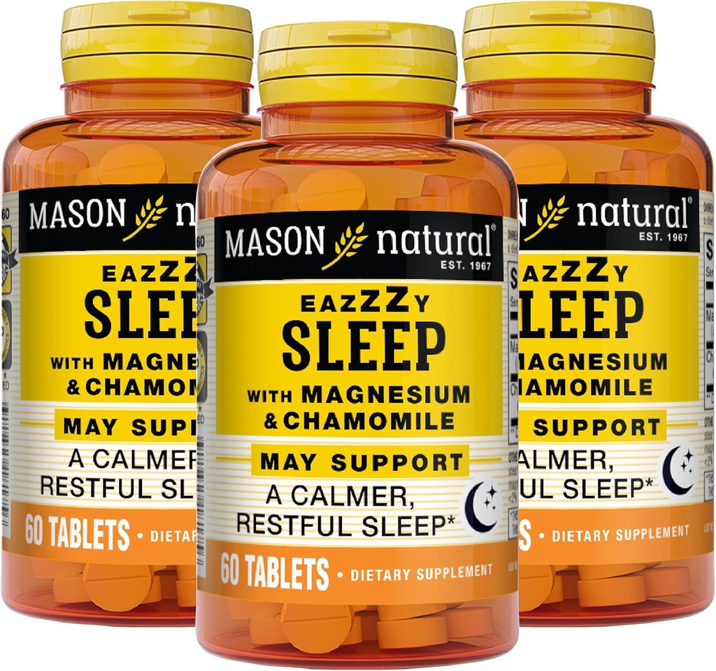 MASON NATURAL Eazzy Sleep with Magnesium & Chamomile - 自然睡眠援助,支持一个更平静的休息,60个平板电脑(3页)
