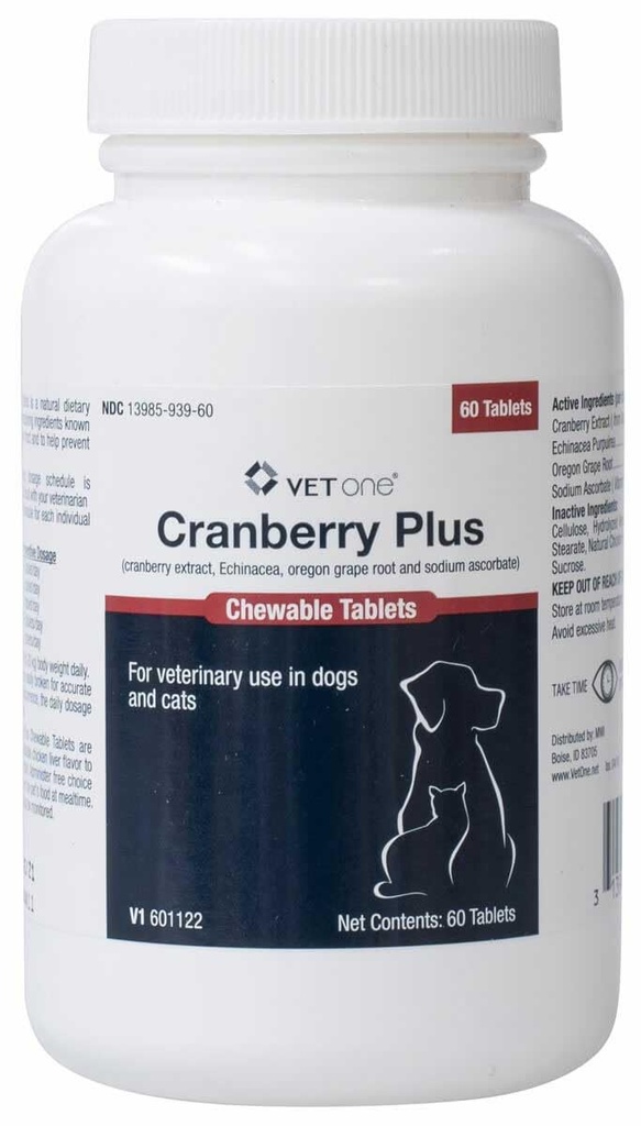 狗和猫的Vet One Cranberry Plus - Urinary Tract & Bladder 支持 - 60块可切片