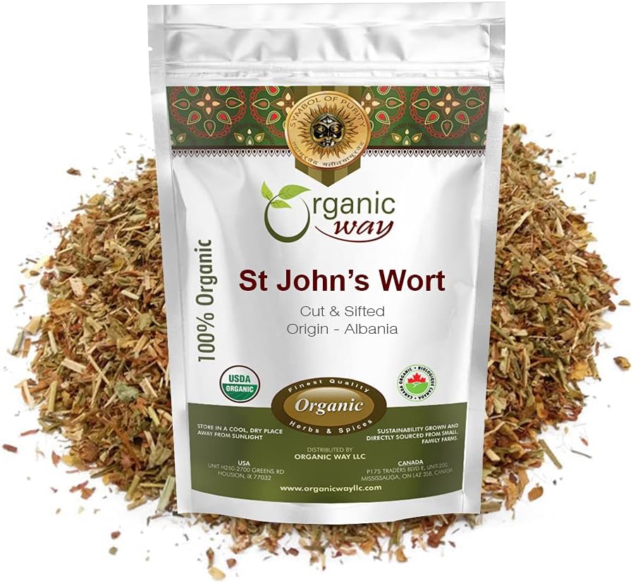 有机途径 圣约翰 Wort Cut & Sifted (Hypericum perforatum) - 草药茶 - 欧洲野生哈维斯特 – Organic, Kosher & UDA 认证 – Vegan, Non GMO & Gluten Free – 起源 - 阿尔巴尼亚 (8 Oz)