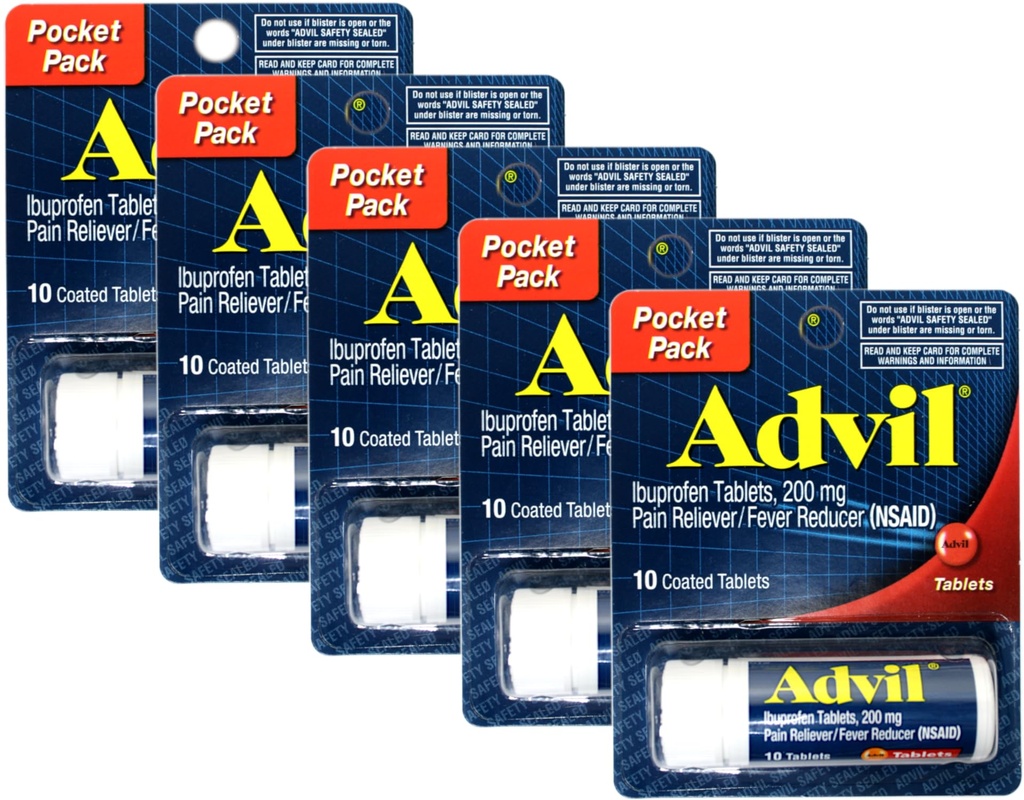 Advil Ibuprofen 200mg (NSAID) 口袋包, 10块合纸板 (5块)
