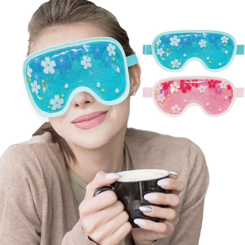 ZNÖCUETÖD Ice Mask Gel Cooling 2 Packs Reusable Cold Compress Eye Ice Pack for Dark Circles and Puffiness, Migraine, Stress Relief