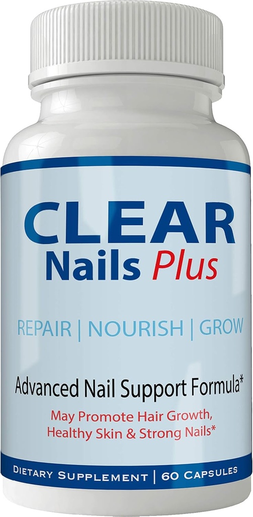 Clear Nails Plus Pills 补充 - 高级独特的毛发生长维生素和具有生物素的矿物 - Gluten Free 60 Capsules - Hair Lash Skin and Nails Extra Stream Form 生长促进器