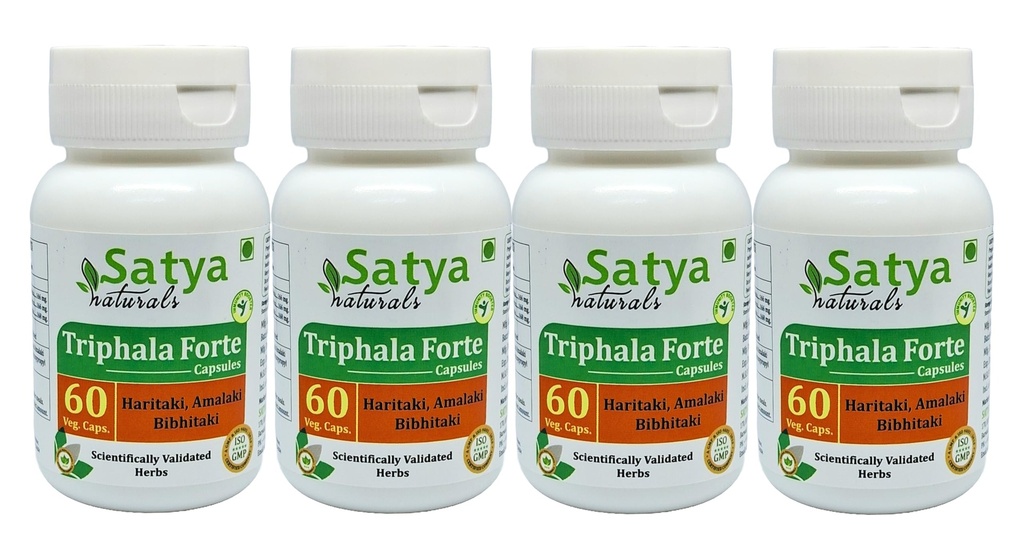 Triphala Forte Capsules 500 mg. 60 Veg. Capsule QQ Amalaki, Haritaki, Bibhitaki 提取的Capsules 供男女使用 QQ Ayurvedic 草药补充剂/修复剂 10:1 福特 (4瓶60 Capsules)