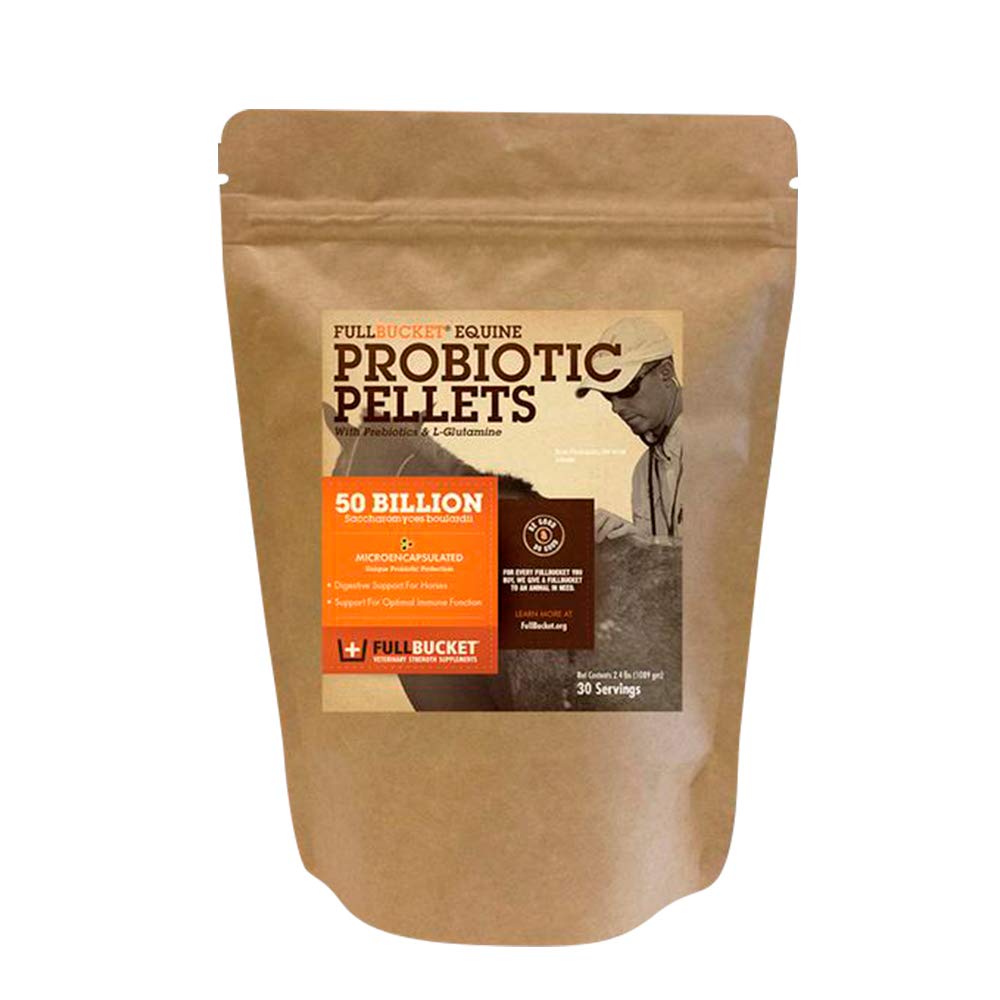 FullBucket Equine Probiotic Pelles 配以 Saccharomyces boulardii 供有高度压力的马或有持续消化问题的马使用; 20x 更加集中和50亿 CMUs - 30种服务