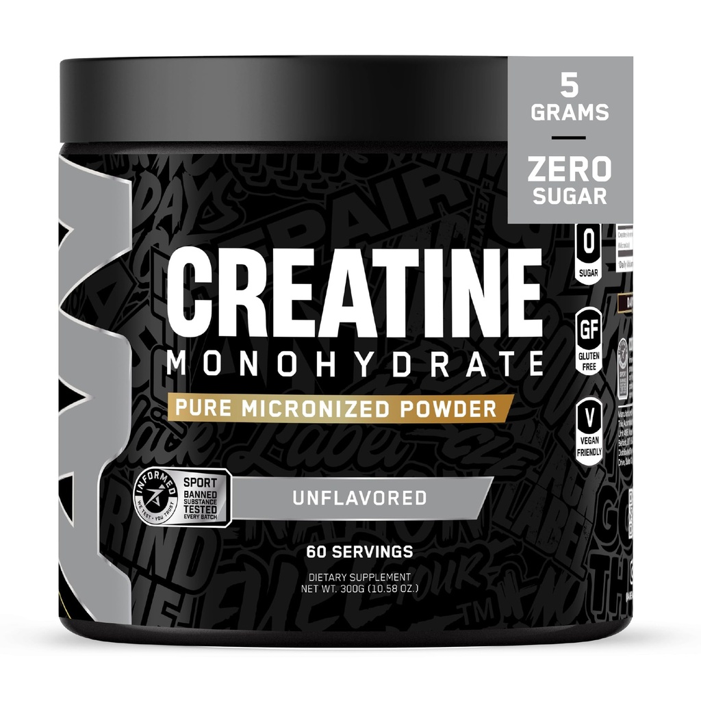 所有黑色的一切 Creatine Monhydrate 60 services \ Uniformed \ 微量化氨基酸粉 \ 细胞能量 \ 认知函数 \ Gluten - Free and Keto 友好