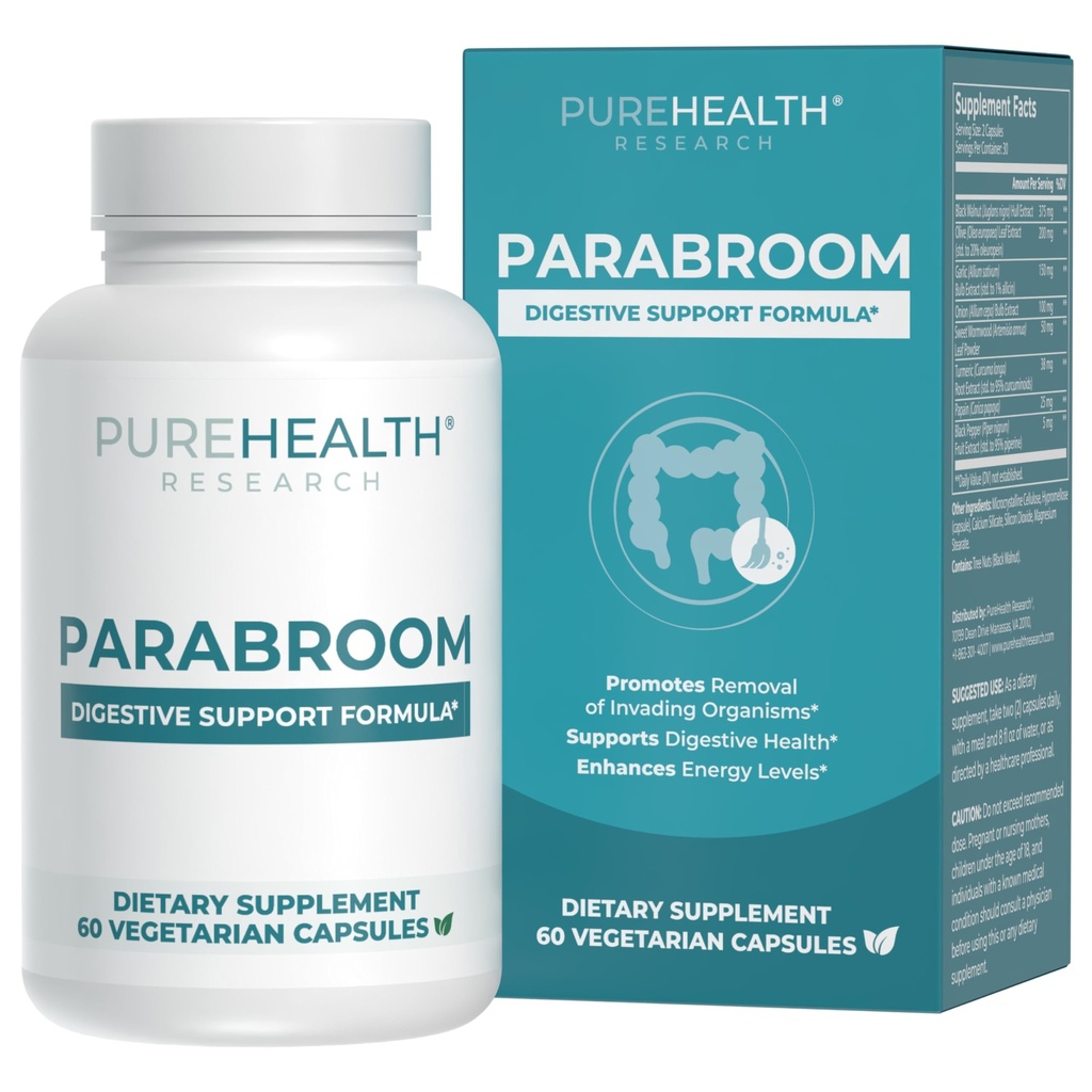 PureHEALTH 研究帕拉布罗 - Gut Cleanse & Health Supplement - 配有黑胡桃,甜沃木粉,Turmeric extraction, Olive Leaf, Garlic & Onion - 对妇女和男子的消化支持 60 Capsules