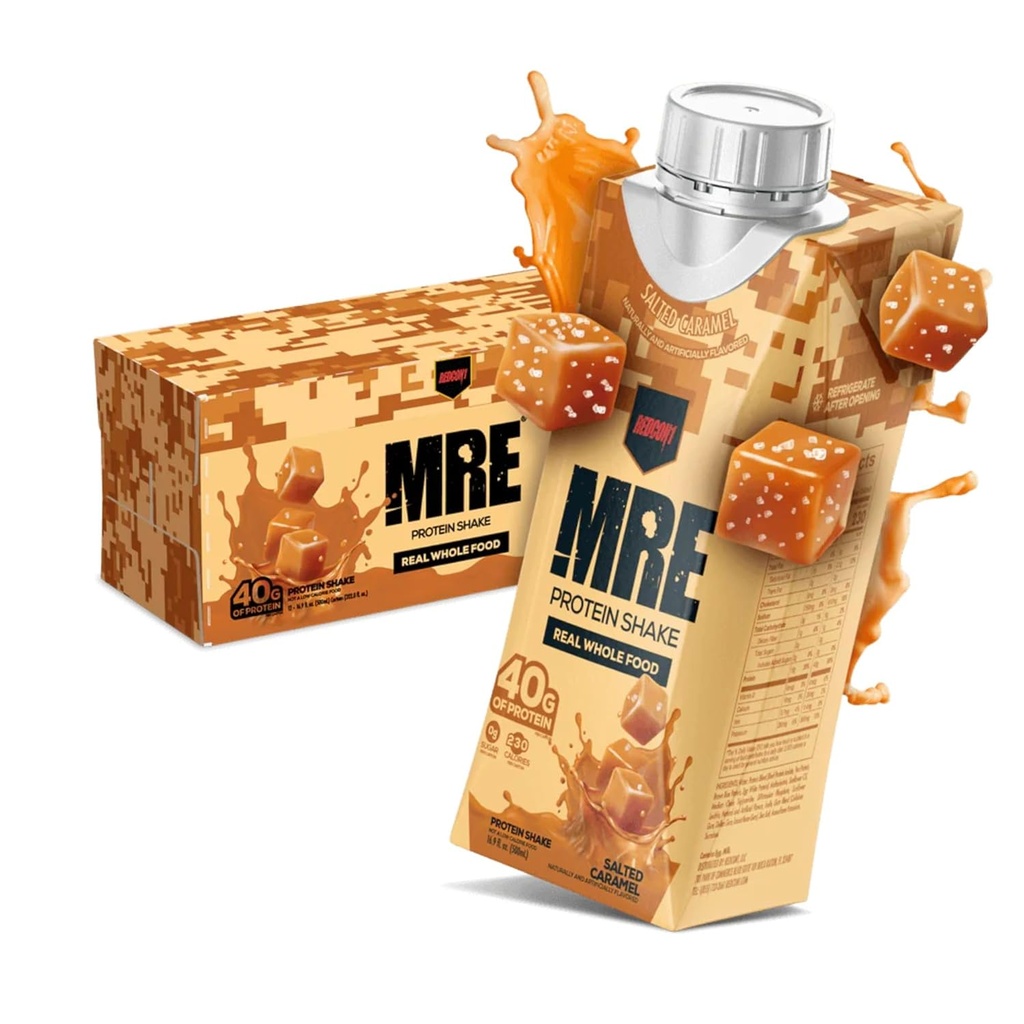 REDCON1 MRE 准备饮用蛋白质摇摆,盐焦糖 - 含有全食源的蛋白质饮料 - 随时向燃料运动员配制的无糖RTD摇摆(12包)