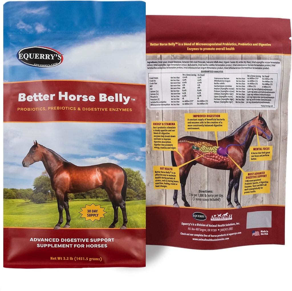 EQUERRY的"更好的马贝利"(Better horse Belly) - 配有Gut支持的马的补编 + 配有Prebiotics的Probiotics和消化酶 + 配有Colic, Digestive Upset - 3.2LB