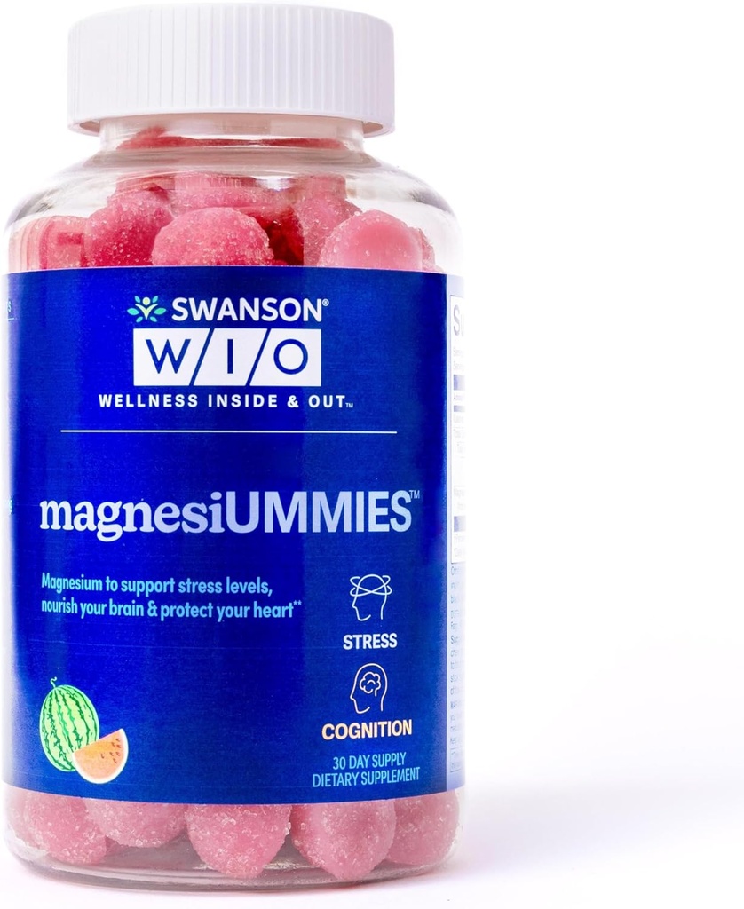 Swanson WIOMTM 磁带压力支持、心脏健康、压力、西瓜、镁336mg、Vegan、N-GMO、Gluten-Free、骨质健康 -- -- 12oz瓶、120古米(30天供应)