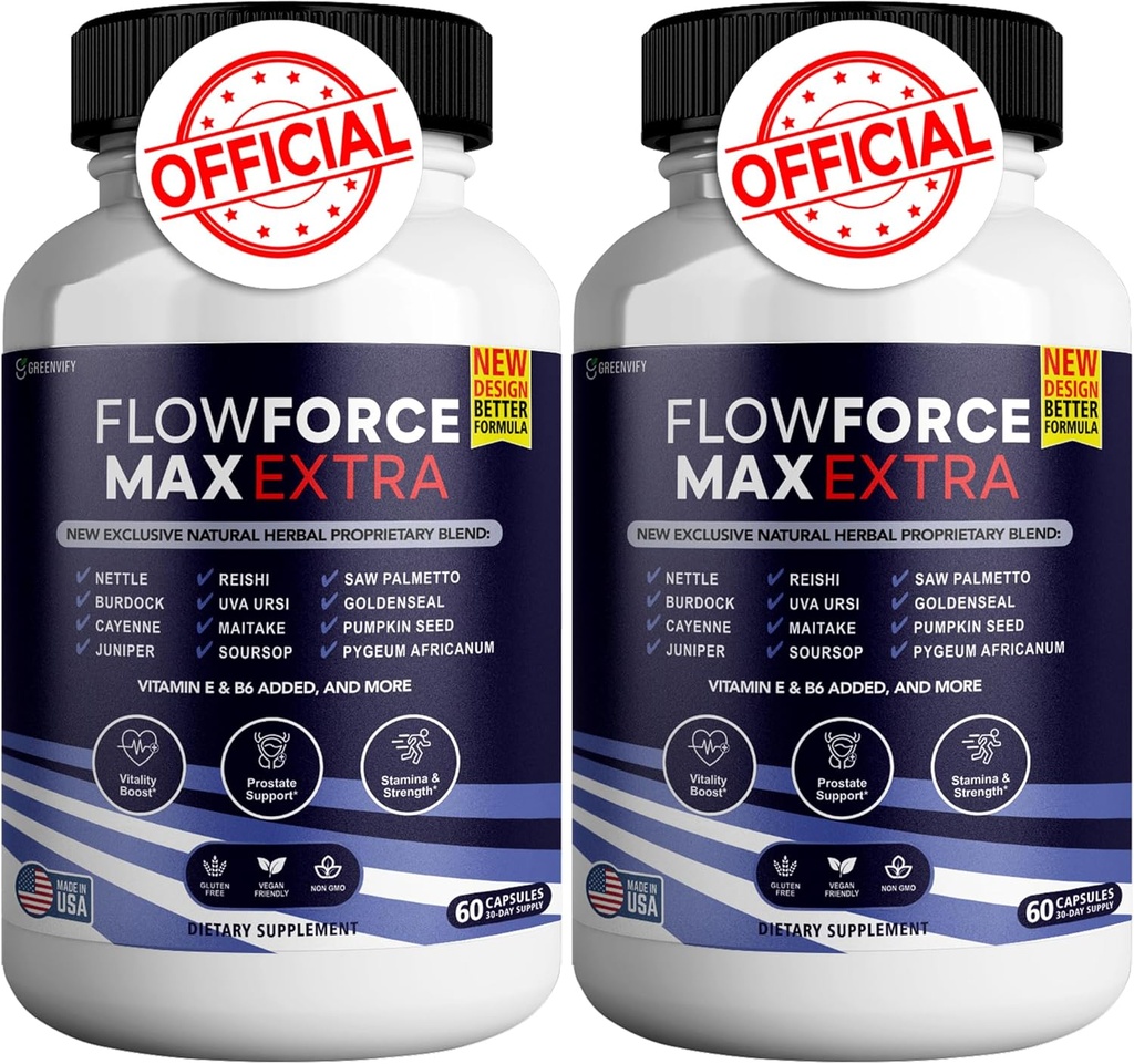 Flow Force Max Extra Prostate Supples for Men Capsules, 健康补编 - 最大强度,全部自然支持正常和健康功能 (120 Capsules) (2 Pack)
