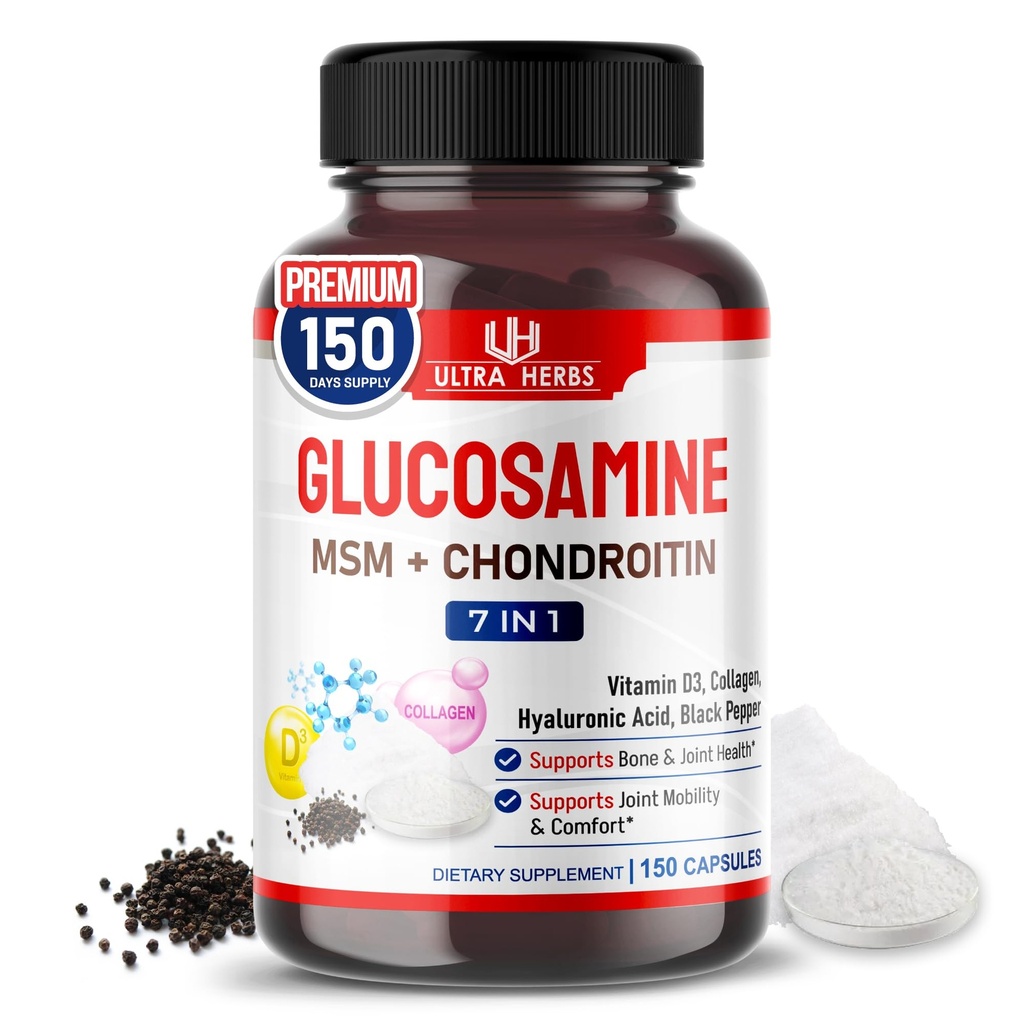 Glucosamine Chondroitin MSM - 联合流动支持补充剂,加固了Collagen、Hyaluronic酸、维生素D3 → 150卡普尔
