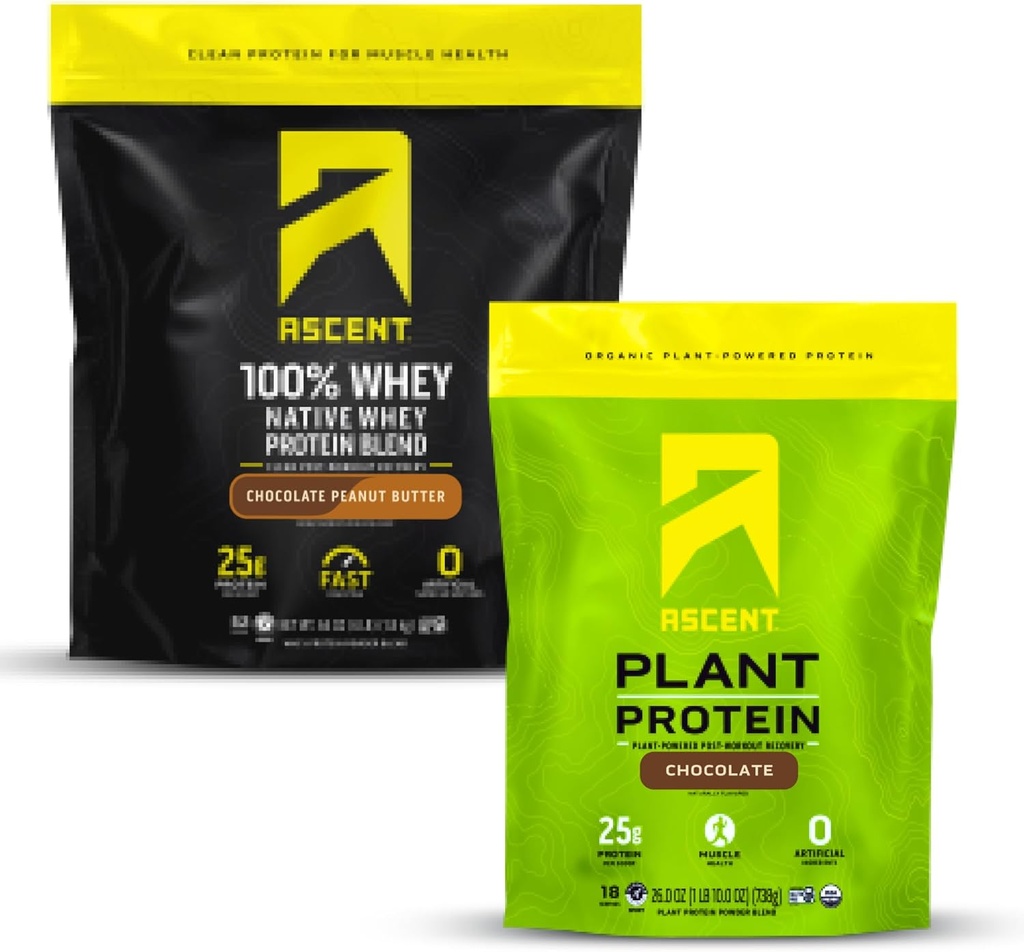 增殖Whey + 植物蛋白粉 - 巧克力花生酱 4 lb 和巧克力 18