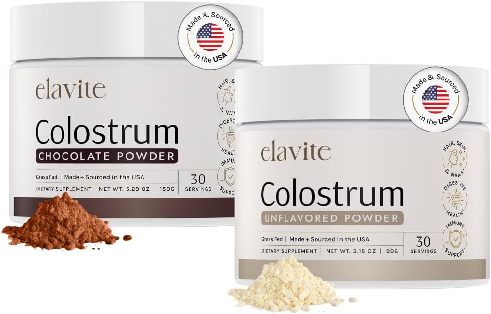 Bovine Colostrum 粉末(60种服务) Bundle Grass Fed Colostrum for Women and Men - 健康头发,皮肤和钉子的补编 - 巧克力和不味食品 - 美国制造